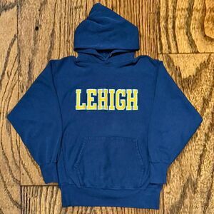 Vintage 90’s Champion Reverse Weave Collegiate Navy Blue and Yellow Hoodie